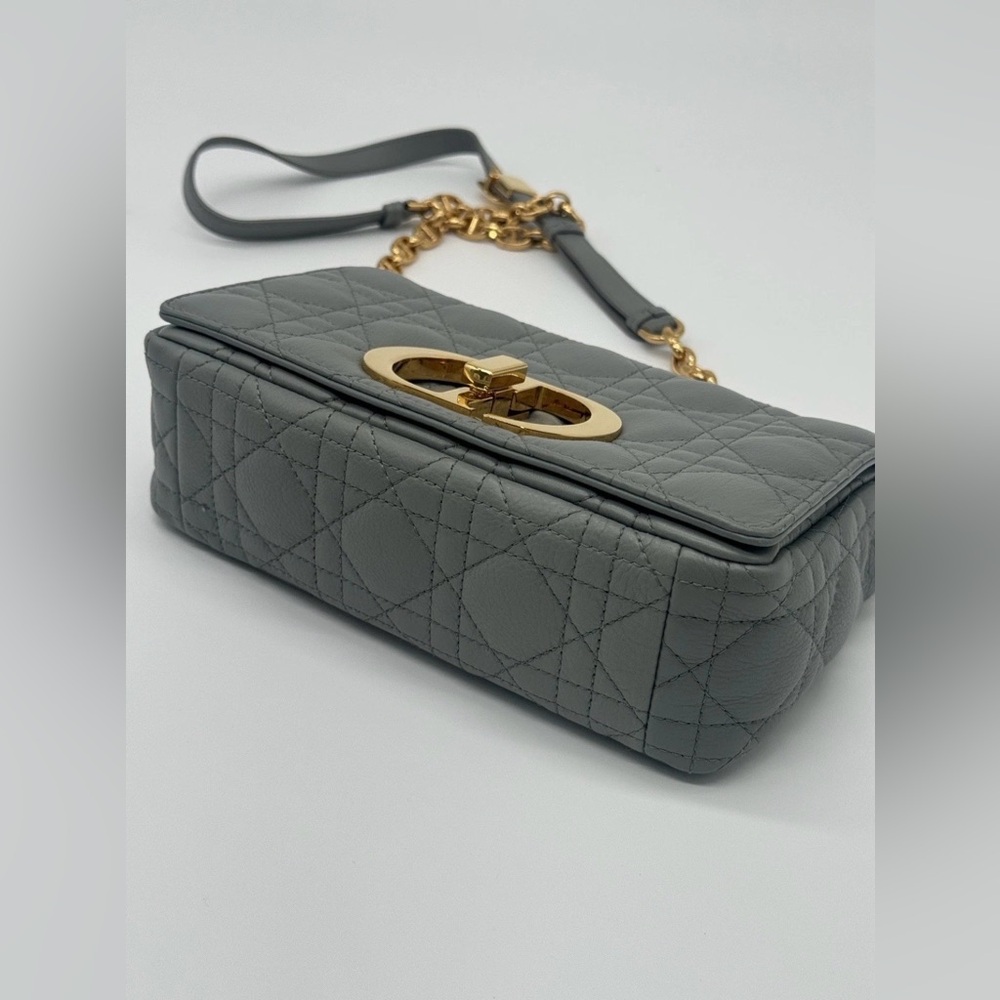 Dior Caro Small Stone Gray Cannage Calfskin Leather Shoulder Bag - Picture 7 of 15